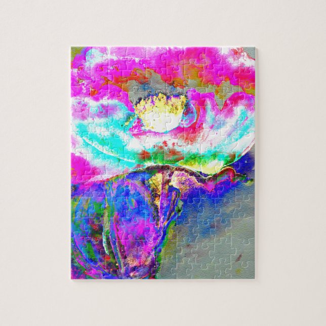 Puzzle Pavot rose, aquarelle peinture florale (Vertical)