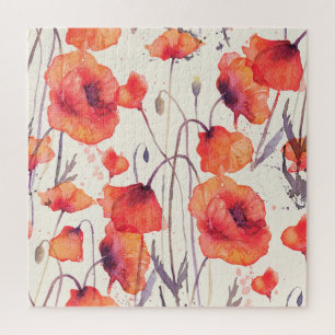 Puzzle Pavot rouge sauvage, motif d'aquarelle