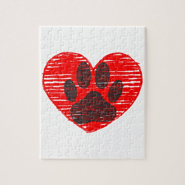 Puzzle Paw Chien Croquis Dans Le Coeur Rouge (Vertical)
