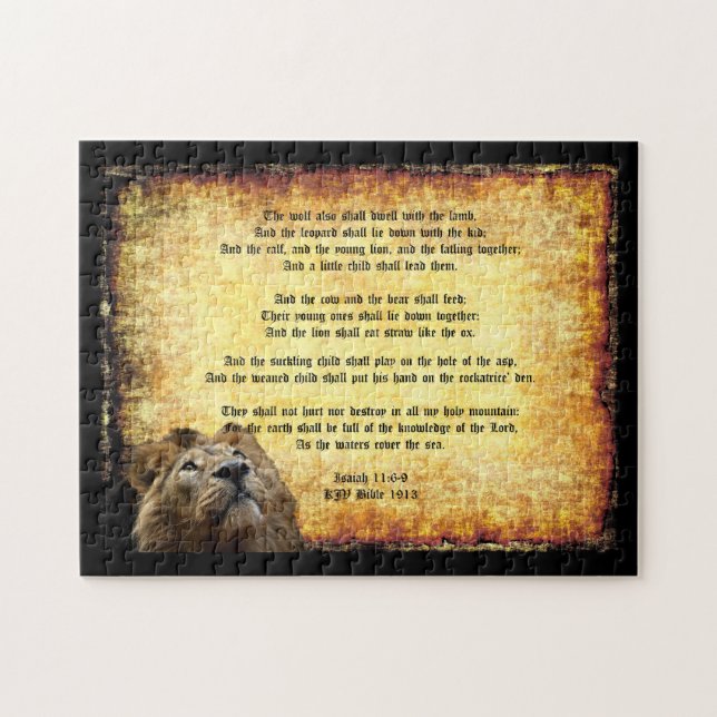 Puzzle Pax Christos, Lion avec Ésaïe 11:6-9 (Horizontal)