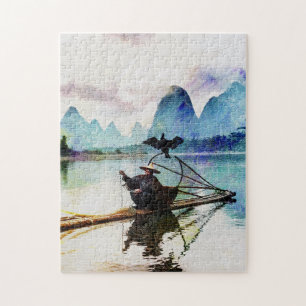 Puzzle Paysage asiatique de montagne et de rivière de voy