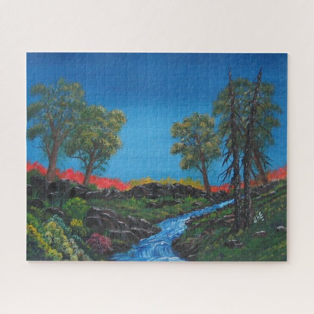 Puzzle Paysage coloré Flux de forêt rocheuse (Horizontal)