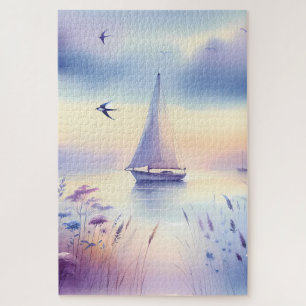 Puzzle Paysage côtier de voilier pastel