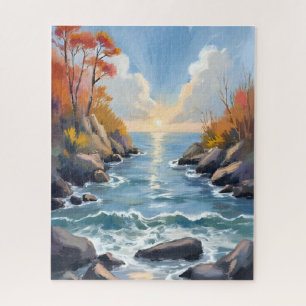 Puzzle Paysage d'automne de rivière au soleil Couleur à l