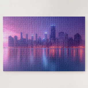 Puzzle Paysage de gratte-ciel bleu et violet