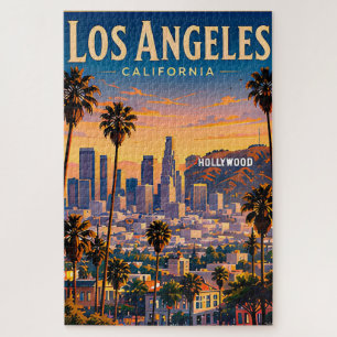 Puzzle Paysage de Los Angeles et Hollywood Hills Rétro