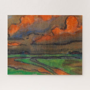 Puzzle Paysage de marais sous des nuages rouges Emil No