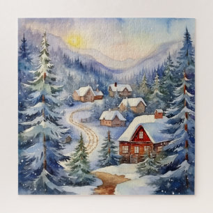 Puzzle Paysage de montagne et village en Snowy