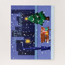 Paysage de Noël avec lampadaire, arbre et gif