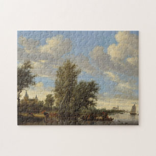 Puzzle Paysage de rivière avec le ferry, 1649 (huile sur