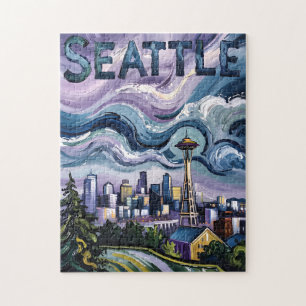 Puzzle Paysage de Seattle Van Gogh Style Art de Voyage Vi