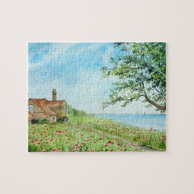 Puzzle Paysage de terrain de pavot peinture aquarelle (Horizontal)