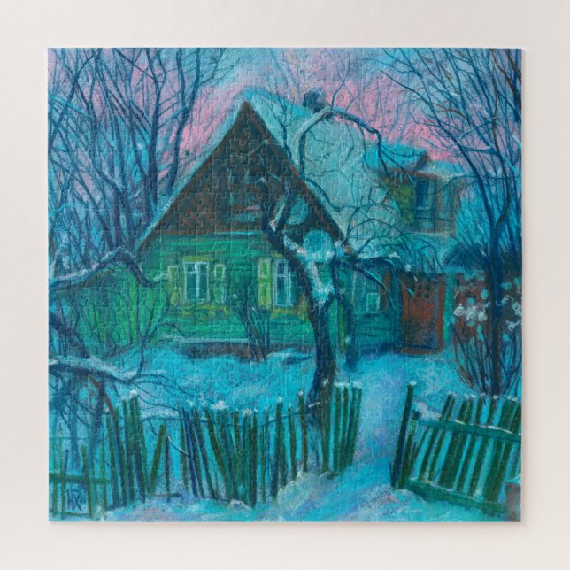 Puzzle Paysage d'hiver Ancien gîte Maison Pastel Peinture (Vertical)
