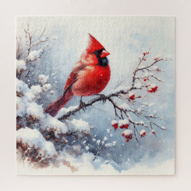 Puzzle Paysage D'Hiver Avec Cardinal Rouge (Vertical)