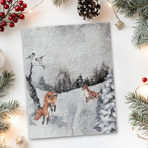 Puzzle Paysage d'hiver Foxes d'aquarelle