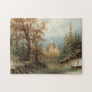Puzzle Paysage d'hiver romantique avec patineurs de glace