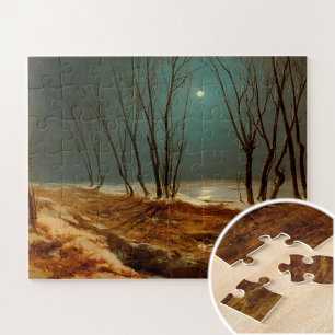 Puzzle Paysage en hiver au clair de lune par Carl Blechen