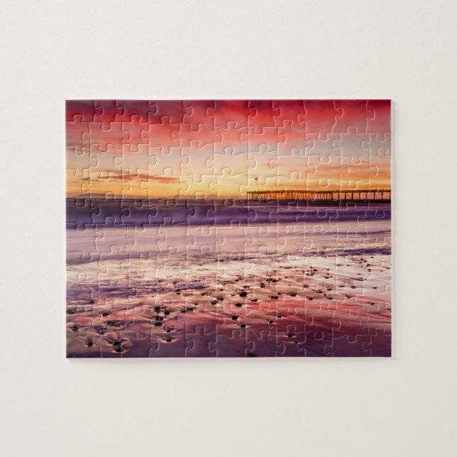 Puzzle Paysage et jetée au coucher du soleil, CA (Horizontal)