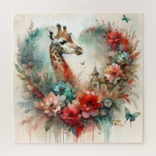 Puzzle Paysage Fleurs de Girafe Aquarelle Floral Safari