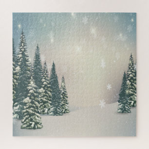 Puzzle Paysage hivernal,Arbres de pin,Forêt,Neige