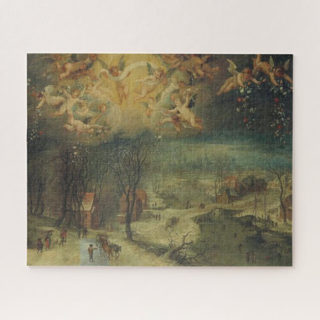 Puzzle Paysage hivernal Avec Les Villageois Rassembler Le (Horizontal)