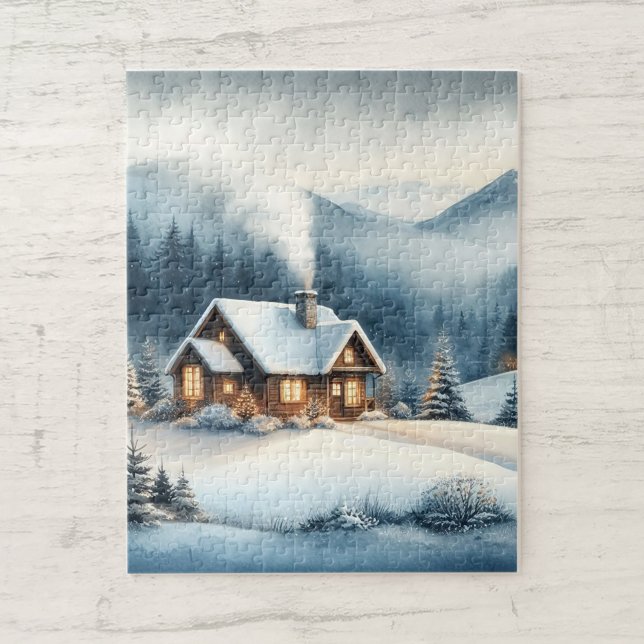 Puzzle Paysage hivernal Cabine de montagne confortable (Créateur téléchargé)