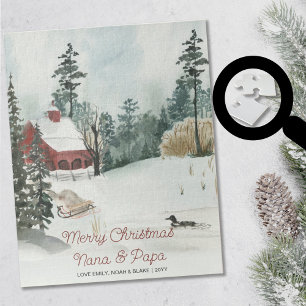 Puzzle Paysage hivernal enneigé texte facultatif aquarell