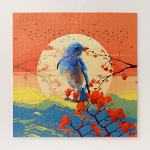 Puzzle Paysage japonais moderne d'oiseau dans la nature e