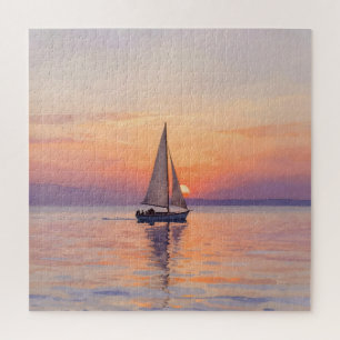 Puzzle Paysage marin aquarelle au coucher du soleil sur u