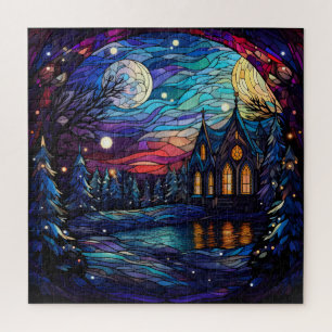 Puzzle Paysage Nocturne D'Hiver En Verre Tiré
