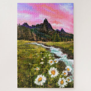 Puzzle Paysage printanier - Fleur peinture d'art original