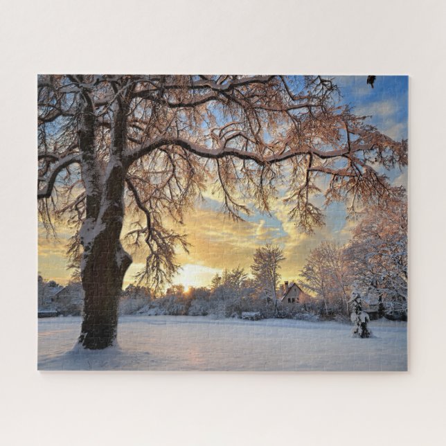 Puzzle Paysage rural d'hiver au coucher du soleil (Horizontal)