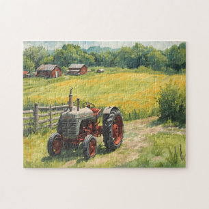 Puzzle Paysage rural et tracteur vintage