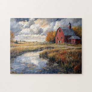 Puzzle Paysage rustique de ferme et de cours d'eau