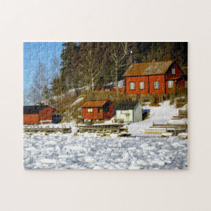 Puzzle Paysage suédois en hiver avec neige - mer gelée