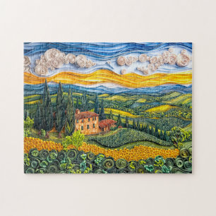Puzzle Paysage toscan sur une colline dans le style quill