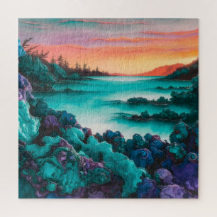 Puzzle Paysage Turquoise avec Encre d'alcool Détails