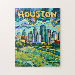 Puzzle Paysage urbain coloré vintage de Houston Van Gogh