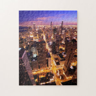 Puzzle Paysage urbain la nuit de Chicago