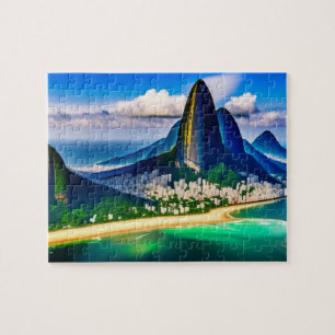 Puzzle Paysage urbain tropical avec montagnes et plage