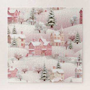 Puzzle Paysage vintage du village de neige en hiver