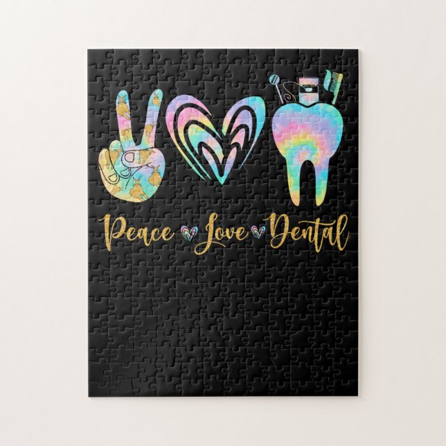 Puzzle Peace Love Dental Tie Dye Heart Teeth mignon Denti (Vertical)