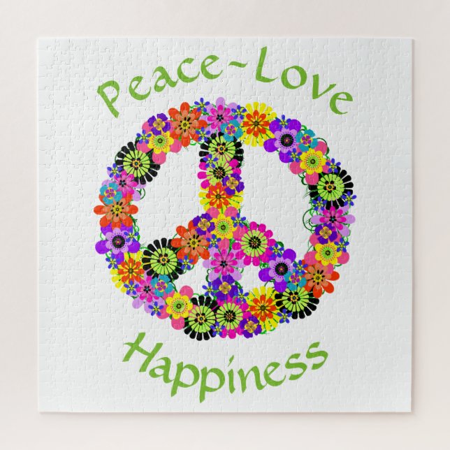 Puzzle Peace Sign Love & Happiness on White (Vertical)