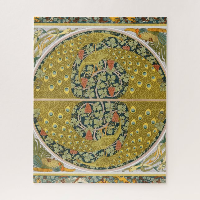 Puzzle Peacock Art Nouveau Style rond design complexe (Vertical)