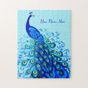 Puzzle Peacock en bleu turquoise et cobalt