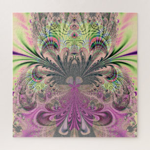 Puzzle Peacock Feathers Bouquet Fractal Art Abstrait