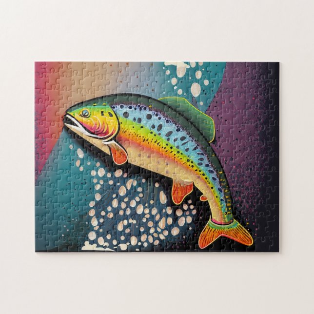 Puzzle Pêche à la truite arc-en-ciel personnalisable (Horizontal)