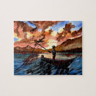 Puzzle Pêche au coucher du soleil