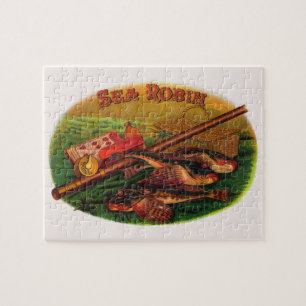 Puzzle Pêche vintage Gear Cigar Étiquette Art, Sea Robin