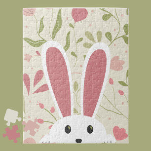 Puzzle Peek-a-boo Ears Bunny de Pâques avec design floral